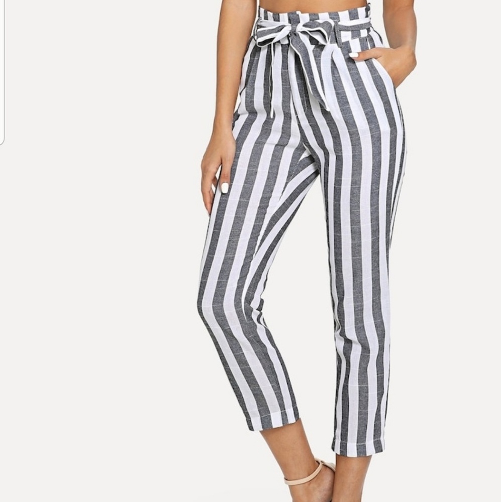 Tie waist striped pants